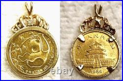 1/20 Oz. PANDA 1985 Set in 14K Bezel withRabbit Ears Bale withDia. 999 Fine Gold