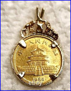 1/20 Oz. PANDA 1985 Set in 14K Bezel withRabbit Ears Bale withDia. 999 Fine Gold