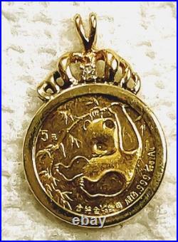 1/20 Oz. PANDA 1985 Set in 14K Bezel withRabbit Ears Bale withDia. 999 Fine Gold