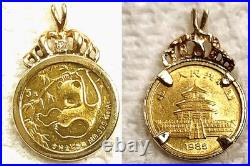 1/20 Oz. PANDA 1985 Set in 14K Bezel withRabbit Ears Bale withDia. 999 Fine Gold