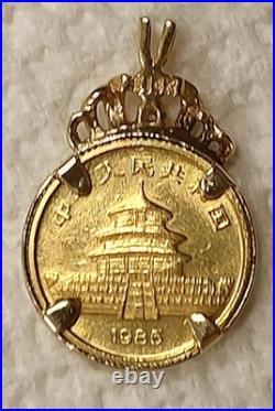 1/20 Oz. PANDA 1985 Set in 14K Bezel withRabbit Ears Bale withDia. 999 Fine Gold