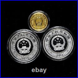 1 Set 3Pcs 2011 China Water Margin Commemorate 1/3oz Gold + 1oz Silver Coins