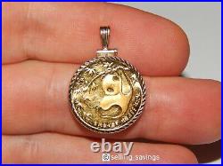 14k 24k 999 1/4 Ounce Chinese Panda Diamond Cut Bezel Set Coin Necklace Pendant