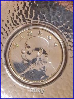 1914 (Year 3) 1 Yuan Shih-Kai Fat Man Dollar -Set in Vintage Uyeda Silver Bowl