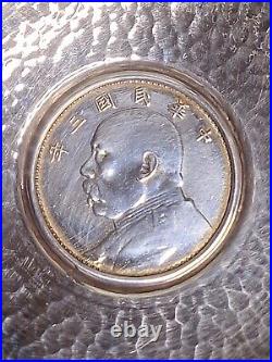 1914 (Year 3) 1 Yuan Shih-Kai Fat Man Dollar -Set in Vintage Uyeda Silver Bowl