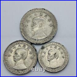 1936 China Year 25 Three Coins Set 20 Cents 10 Cents 5 Cents Nice Grade