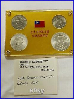 1965 Taiwan China GEM BU 4 Coin Crown Set Centennial Birthday Sun Yat-Sen MINT