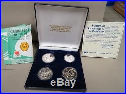 1980 CHINA LAKE PLACID 4 COIN PROOF SILVER OLYMPIC SET With ORIG. BOX & COA