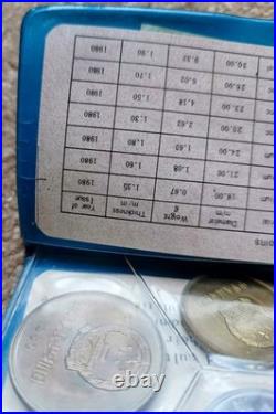 1980 China 7x Coin Mint Set In Original Blue Case