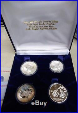 1980 China Lake Placid Silver Proof Set 4 Coin Set Original Holder & COA