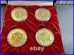 1980 China Lake Placid Winter Olympic Piefort Set 4 Coins 1 Yuan withCOA & Box