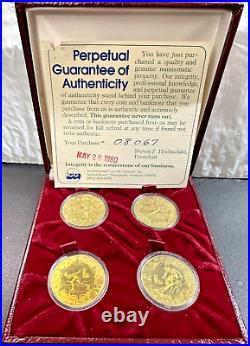 1980 China Lake Placid Winter Olympic Piefort Set 4 Coins 1 Yuan withCOA & Box