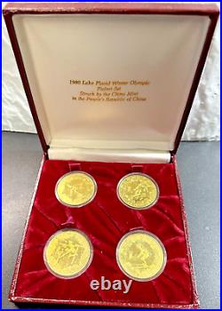 1980 China Lake Placid Winter Olympic Piefort Set 4 Coins 1 Yuan withCOA & Certs