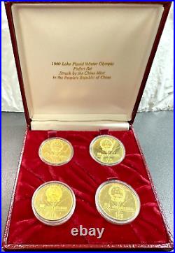 1980 China Lake Placid Winter Olympic Piefort Set 4 Coins 1 Yuan withCOA & Certs