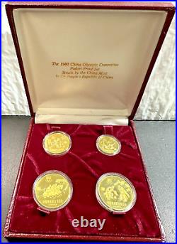 1980 China Olympic Committee Piefort Proof Set 4 Coins 1 Yuan withCOA & Box