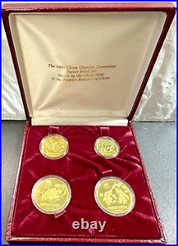 1980 China Olympic Committee Piefort Proof Set 4 Coins 1 Yuan withCOA & Box