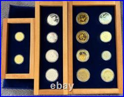 1980 China Olympic Gold, Silver & Copper 14 Coin Set In Wood Box 18 Grams Gold