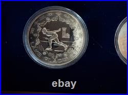 1980 China Olympic Gold, Silver & Copper 14 Coin Set In Wood Box 18 Grams Gold
