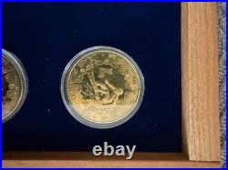 1980 China Olympic Gold, Silver & Copper 14 Coin Set In Wood Box 18 Grams Gold