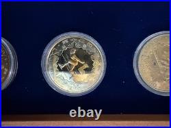 1980 China Olympic Gold, Silver & Copper 14 Coin Set In Wood Box 18 Grams Gold