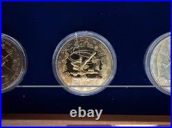 1980 China Olympic Gold, Silver & Copper 14 Coin Set In Wood Box 18 Grams Gold
