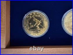 1980 China Olympic Gold, Silver & Copper 14 Coin Set In Wood Box 18 Grams Gold