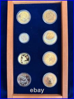 1980 China Olympic Gold, Silver & Copper 14 Coin Set In Wood Box 18 Grams Gold