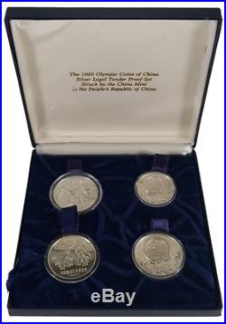 1980 China Olympic Silver Proof 4 Coin Low Mintage Set with Original Display Box