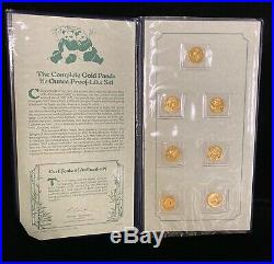 1982-1987 (7) 1/10 oz Coin Set, The Gold Pandas of China in OGP with COA