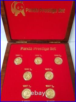 1982-1987 7pc Panda Prestige Gold Coin Set Sealed in OMP Gem BU w Box