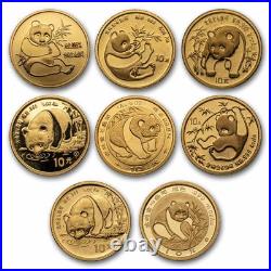 1982-1988 China 8-Coin Gold Panda Set BU (with Box)