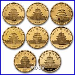 1982-1988 China 8-Coin Gold Panda Set BU (with Box)