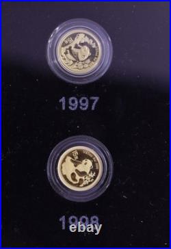 1982-2007 China Panda 25TH Anniversary 25 1/25oz Gold Coin Set withDisplay Box