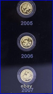 1982-2007 China Panda 25TH Anniversary 25 1/25oz Gold Coin Set withDisplay Box