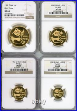 1982 4-COINS GOLD SET 1 1/2 1/4 1/10 Oz. Chinese PANDA NGC MS68 MS-68 CHINA 1982 4-COINS GOLD SET 1 1/2 1/4 1/10 Oz. Chinese PANDA NGC MS68 MS-68 CHINA