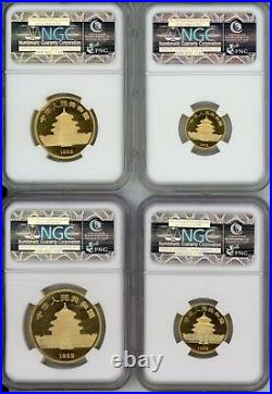 1982 4-COINS GOLD SET 1 1/2 1/4 1/10 Oz. Chinese PANDA NGC MS68 / MS67 CHINA