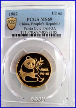 1982 6-COINS GOLD SET FINEST KNOWN MATCHING SET Chinese PANDA PCGS MS69 CHINA