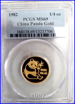 1982 6-COINS GOLD SET FINEST KNOWN MATCHING SET Chinese PANDA PCGS MS69 CHINA