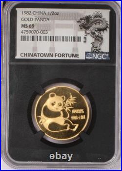 1982 Gold Panda 4 Coin Set NGC MS69