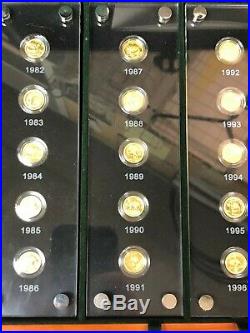 1982 to 2007 China Gold Panda 15Y 1/25 oz Set 25 Coins with Original Box & COA