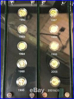 1982 to 2007 China Gold Panda 15Y 1/25 oz Set 25 Coins with Original Box & COA