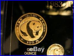 1983 1.9 oz Gold Panda Complete Set in Proof Set Box with COA China Chinese Coin