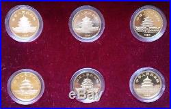 1983-1988 1/10 oz Gold Panda 6 coin set with box BU includes 1987 Shenyeng Y