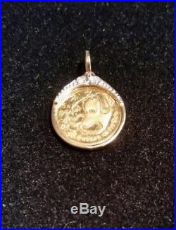 1985.999 1/20 oz Gold PANDA China Coin 14K Pendant Setting with Diamond Chips