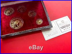 1986 China 5 Piece Proof Panda. 999 Gold Yuan Coin Set In Box and COA