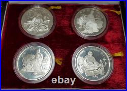 1986 China 5 Yuan Silver Proof Coins 4 Piece Set With Box And COA