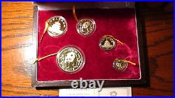 1986 China GOLD PANDA 5 COIN PROOF SET WITH DISPLAY BOX AND COA BUY IT NOW