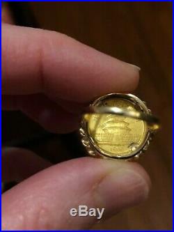 1986 China Panda 1/20th Oz. 999 Gold Coin 1.417g 24k Set In 14k 2.583g Ring
