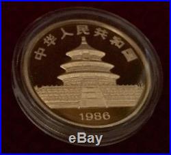 1986-P China GOLD Panda Proof Set, Total 5 Coins = 1.9 withOriginal Wood Box