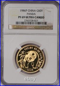 1986-P Gold Panda 5-Coin Set NGC PF69 Ultra Cameo